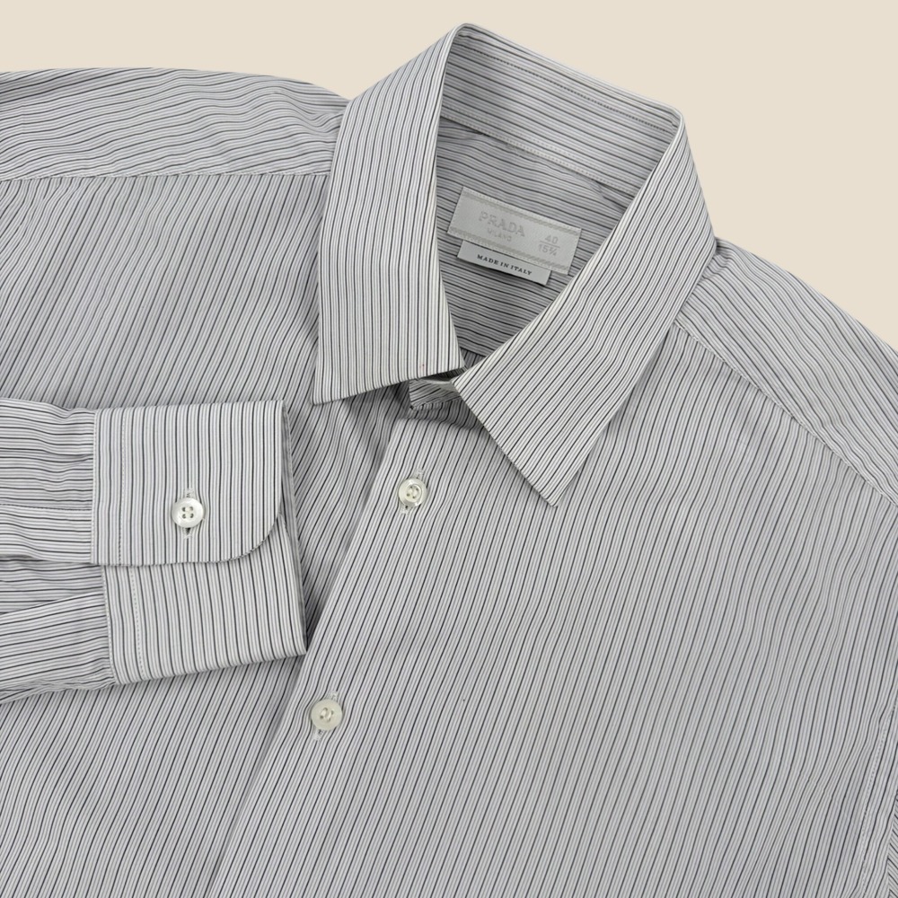 Prada Milano Dress Shirt Mens Size 40 15.75 / M White Navy Striped Made in Italy